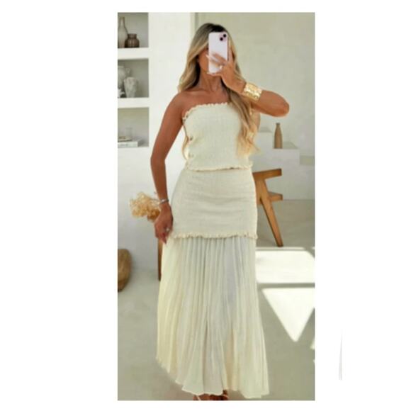NEW ZARA Mixed Media Pull On Maxi Skirt S Cream - Picture 1 of 6